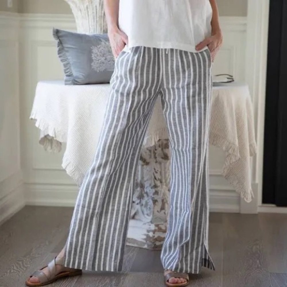 Crown Linen Designs - Classic Capri Pant (Medium - Grey Pinstripe)